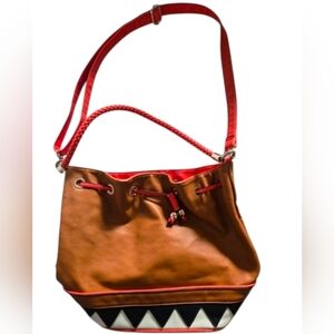 Aldo Brown Tribal Bucket Handbag with Removable Adjustable Strap
